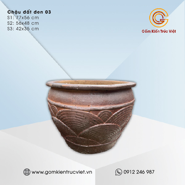 Chậu gốm đất đen trồng sen MS03