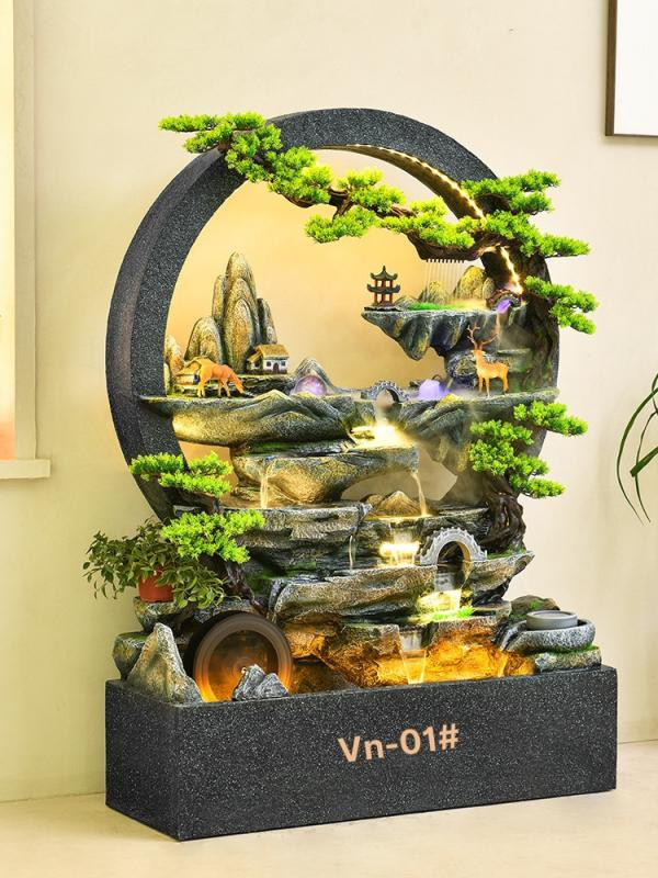 Tiểu cảnh non bộ có nước kết hợp bình phong ngũ hành