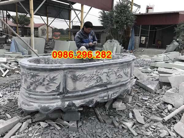 Chậu đá cảnh cho cây bonsai với họa tiết chạm khắc