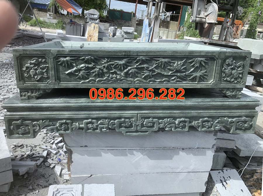 Chậu đá nguyên khối màu xanh rêu chế tác thủ công